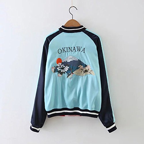Women's Reversible Crane Tiger Fujiyama Embroidery Bomber Jacket Japanese Style Pink Blue4