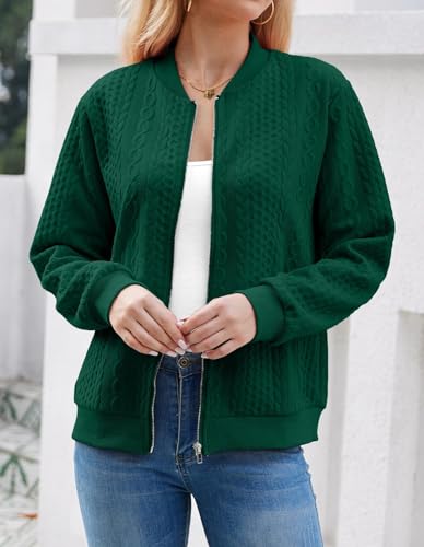 Image of WROLEM Women's Zip Up Cardigan Sweater Cable Hoodies Long Sleeve Jacket Outfits Crewneck Casual Coat