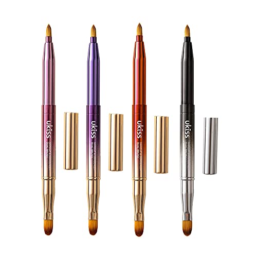 4 Pieces Gradient Retractable Lip Brush Lipstick Eyeshadow Foundation Makeup Brush, Lip Concealer Brush, Portable Dual End Travel Brush Tool With Cap For Lipstick Gloss Smear #TOP4