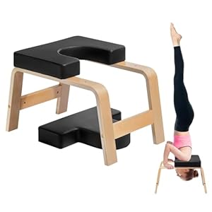 VEVOR Yoga hoofdstand bank, 300 lbs capaciteit yoga inversie stoel voor familie gym, hoofdstand trainer met houten frame en PU pad, standaard yoga kruk voor krachtbalans training, verlichten