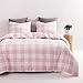 Wake In Cloud - Gingham Comforter Set, Plaid Buffalo Check Checkered Cottagecore Cute Geometric, Soft Lightweight Bedding, 3 Pieces, Pink, Queen Size