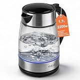 YASHE Bollitore Elettrico 1,7L 2200W Rapido In Vetro