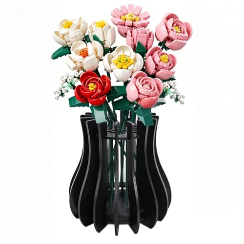 Wooden Puzzle Vase for Lego Flowers Bouquet Creative Flowers Vases(Black)