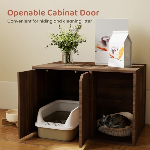 VPSMAT Cat Litter Box Enclosure Furniture, cat Cabinet with Two Doors, Litter Cabinet, Small Litter Box for Indoor, 23.6\" x 15.7\" x 15.8\", Brown - Thumbnail 4