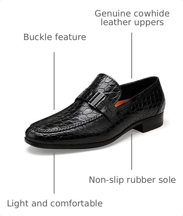 Image of Premium Dress Shoes for Men, Classic Alligator Printed Business Leather Dress Slip on Loafer Shoes for Mens