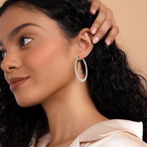 Sterling Silver Rhinestone Hoops Earrings for Women Earrings Hypoallergenic Cubic Zirconia Hoop Earring Lightweight Thin Round Hoops Jewelry Gifts 20/30/40/50/60mm3