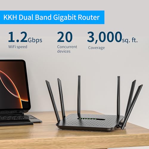 Kch Services Router KKH WiFi Router for Wireless Internet Network, AC1200 Dual Band 2.4 and ...