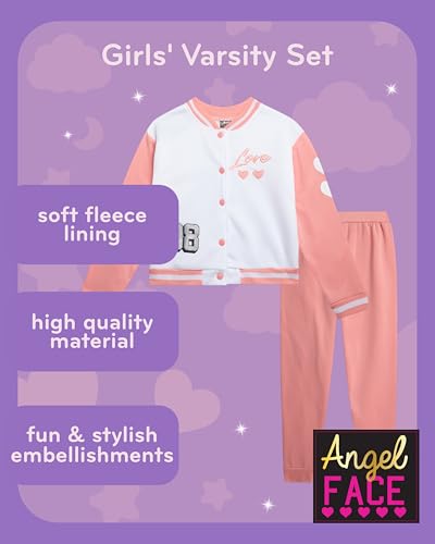 Image of Angel Face Girls Sweatpants Set - 2 Piece Soft Fleece Varsity Jacket and Sweatpants for Girls Sweatsuit Activewear Set