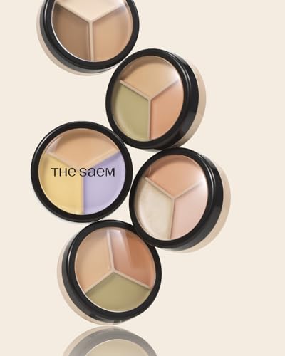 Image of THESAEM Cover Perfection Triple Pot Concealer - 02 Contour Beige for 3D Facial Contouring - 3-Color Multi Concealer Palette with Shading & Highlighting - Korean Makeup with Sweet Almond Oil