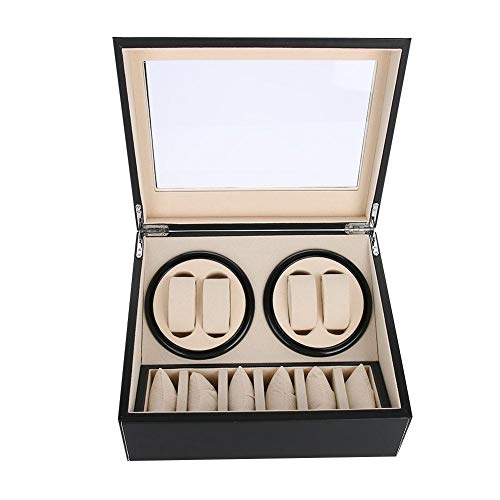 Winder Boîte de Rangement Automatique en Bois pour Montre Mécanique avec Double Tête 4 + 6 Prises de l'UE Noir, 31 x 24 x 18 cm Cover