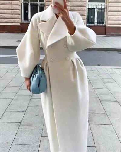 Women's Long Trench Coat Long Sleeve Large Lapel Solid Color Casual Double Breasted Overcoat2