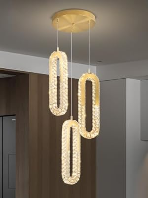 ykolupty Modern Pendant Lights Fixtures, LED Gold Dimmable Pendant Light for Kitchen Island,Crystal Ring Chandelier, Oval Adjustable Hanging Lamp for Dining Room Hallway Living Room