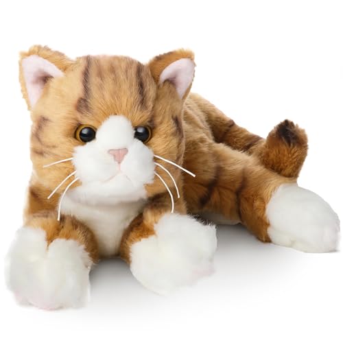 Image of Bearington Tabby Stuffed Cat Animal - 15 inch Realistic Striped Orange Cat Stuffed Animal with Soft Fur and Floppy Body for Toddlers - Cuddly Kitten Plush Gift for Kids and Feline Lovers