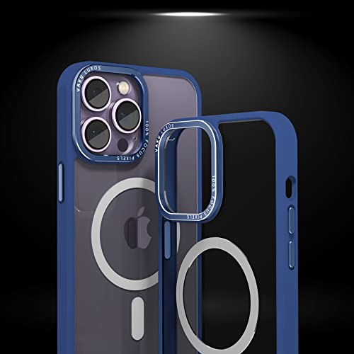 Image of Vaku Luxos Clear Armor MagPro for iPhone 14 Pro Case Cover, Shockproof, Scratch Resistant, Slim, Thin, Military-Grade Metal Ring Camera Protection, Compatible with MagSafe Back Cover - Dark Blue