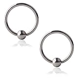 Ruifan 2PCS 316L Surgical Steel Captive Bead Rings Nose Eyebrow Tragus Lip Ear Hoop Ring Piercing 18G 10MM