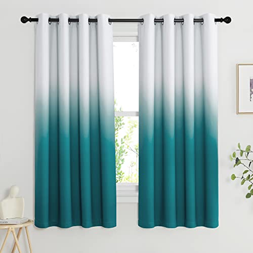PONY DANCE Eyelet Blackout Curtains - 54 inch Drop Gradient Colour Thermal Insulated Curtains for Living Room Small Window Sunlight Block Out Panels for Bedroom, 2 Panels, W 52 Inch Wide