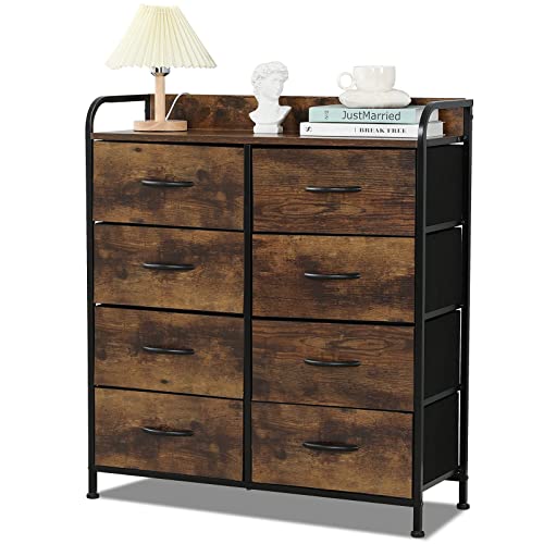Avawing Drawer Dresser, Closet Storage Dresser With 8 Wooden Panel Drawers, Industrial Wide Drawers With Metal Frame, Wooden Top And Front For Bedroom, Hallway, Entryway (Rustic Brown And Black) #TOP8
