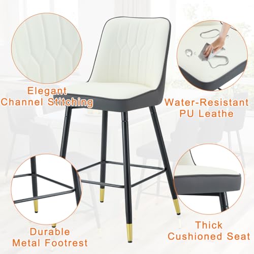 Image of 27'' Counter Height Bar Stools Set of 2 - Kitchen Island Stools with Back,Leather Barstools with Sturdy Metal Legs,Modern Counter Height Stools Ideal for Kitchen Island Pub Cafe