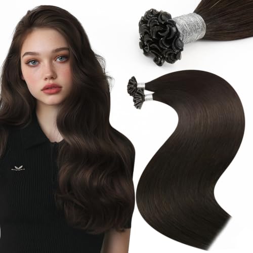 Moresoo K Tip Hair Extensions Real Human Hair, Dark Brown, 24 Inch