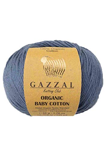 Gazzal - Gomitolo di Lana, 50 g, 100% Cotone Biologico, 115 m/50 g, Colore: Turchese