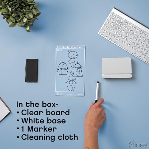Image of 3 Lines to Do List Acrylic Board for Desk (12X8 CM)| Best Planner & Organiser | White Acrylic Base| with Marker & Cleaning Fabric | Think Outside the Box Transparent | Small Size