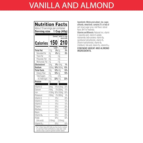 Special K Breakfast Cereal, 11 Vitamins and Minerals, Made with Real Almonds, Family Size, Vanilla and Almond, 18.8oz Box (1 Box)