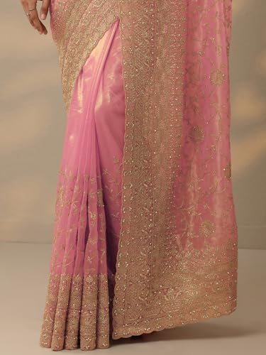 Image of Libas Embroidered Nylon Saree for Women With Unstitched Blouse Piece | Traditional Saree for Festive & Wedding