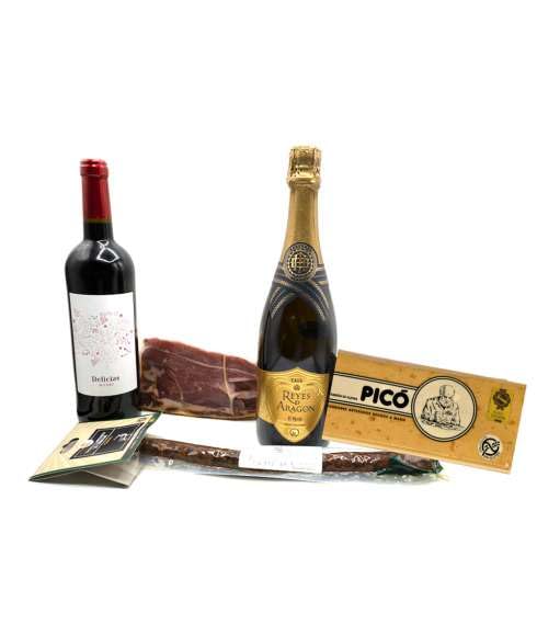 DEGUSTA TERUEL. Lote Gourmet de Navidad con Jamón, Embutido, Cava, Vino y Turrón.