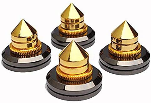 Trolleyshop Stainless Steel Speaker Spike Golden Stand Adjustable Turntable Feet Cone Base Pads Shockproof Mat Turntable Isolation Subwoofer CD Audio Amplifier w/ 3M Double-Sided Adhesive 4pcs