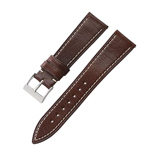 MUNACRAFT 20/22mm Correa de reloj de piel de vaca italiana Vintage, correa de reloj de piel curtida vegetal plana suave ultrafina con pasador de resorte de liberación rápida, Marron oscuro, 20mm