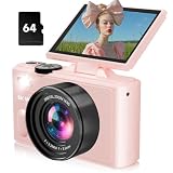 5K Cameras for Photography, Pink Digital Camera with 3" 180°...