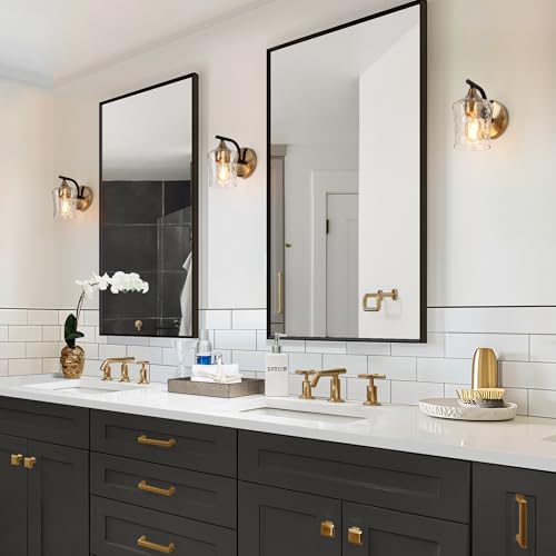 Image of KSANA Black and Gold Sconce, Modern Wall Sconces Lighting Fixture with Textured Glass and Brass Finish for Bathroom, Bedroom, Hallway and Living Room