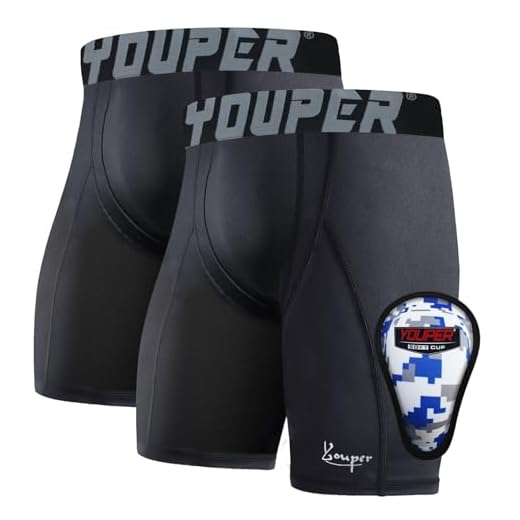 Youper Youth Boys Compression Sliding Shorts with Soft Protective Cup for Baseball Football Hockey (2-Pack) (Black, Small)