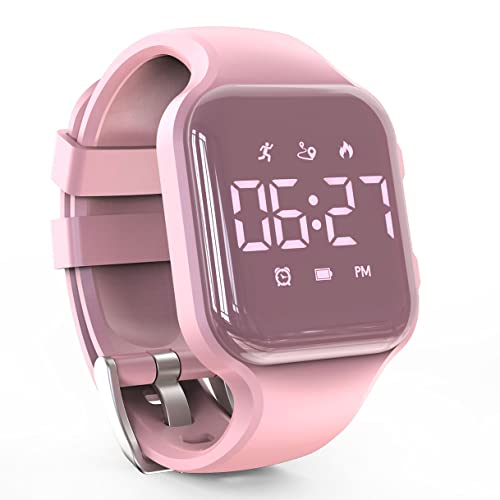 LED Kids Multifunction Steps Counting Watch, Digital Watch, Non-Bluetooth Pedometer Watch, Stopwatch, Alarm Clock, Calories for Women Children Girls Boys (Electroplating Pink) -  Focwony