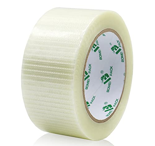 Image of BOMEI PACK Transparent Bi-Directional Filament Strapping Tape, 6.7 Mil x 2 Inch x 30yds, Fiberglass Reinforced Tape