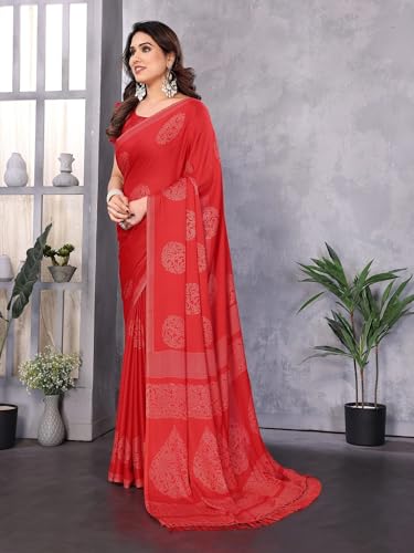 Image of Amazon Brand - Tavasya Womens Blocked Printed Daily Wear Chiffon Georgette Saree With Blouse With Blouse