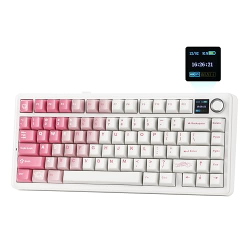 Image of EPOMAKER X Aula F75 MAX Mechanical Gaming Keyboard 75% with TFT Screen and Rotary, Gasket Hot-Swap Gaming Keyboard Wireless for PC /Mac /Linux, QWERTY US Layout (White Pink, Reaper Switch)