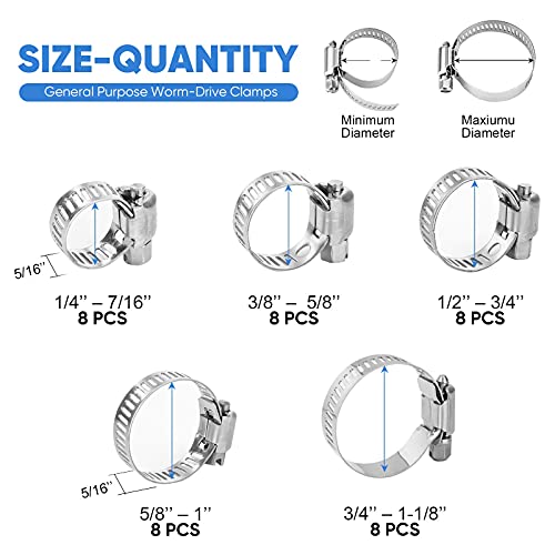 Image of MAKABEE 40PCS Hose Clamp Set - 1 /4''-1-1 /8'' 304 Stainless Steel Worm Gear Hose Clamps for Pipe, Intercooler, Plumbing, Tube and Fuel Line