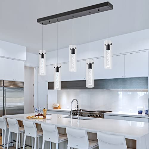 Image of Black 5-Light Pendant Lights for Kitchen Island