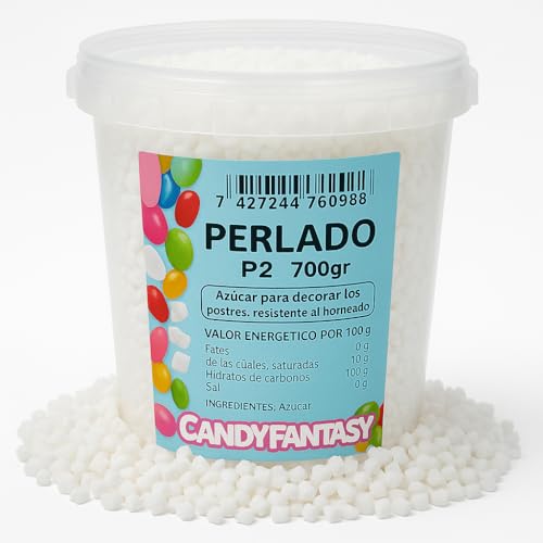 Azúcar Perlado para decoración de tamaño Medio P2, 700g - Gofres, Roscón de Reyes | Especial para Roscón de Reyes, Bollería y Repostería | Resistente al Horneado