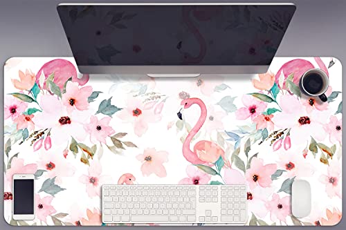 Sous-main de bureau gaming 90x45cm tapis de table grand format vinyle fleurs rose