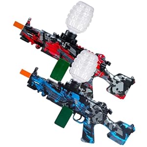 2 Set Electric Blaster Toys, Splatter Blasters with Auto and Manual Dual Mode with 100000 Rounds, and Goggles, Ages 14 & Up (Red + Blue)