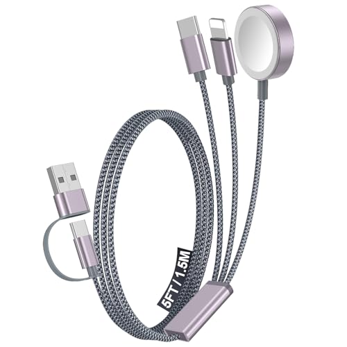 1Pack Travel Essentials for Apple Watch Charger,3-in-2 Multi Charging Cable