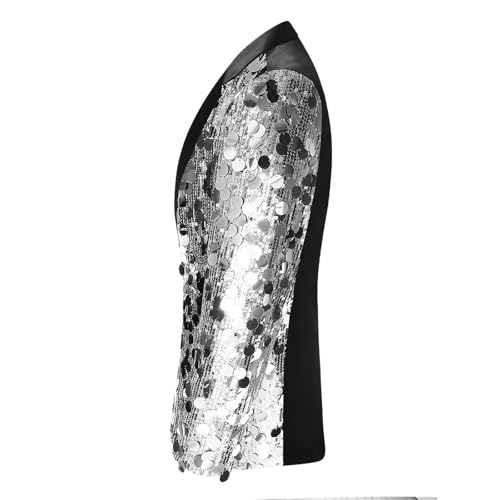 Mens Sequin Blazers Fashion Color Block Peak Lapel Tuxedo Sparkly Patchwork Party Dance Tuxedo Suit Jacket2