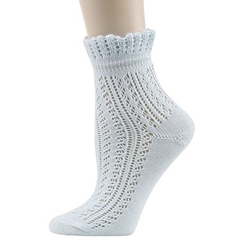 Image of KitNSox Funcat Women's Lace Ruffle Frilly Colorful Floral Cotton Casual Novelty Ankle Socks 4 /5 /6 Pairs
