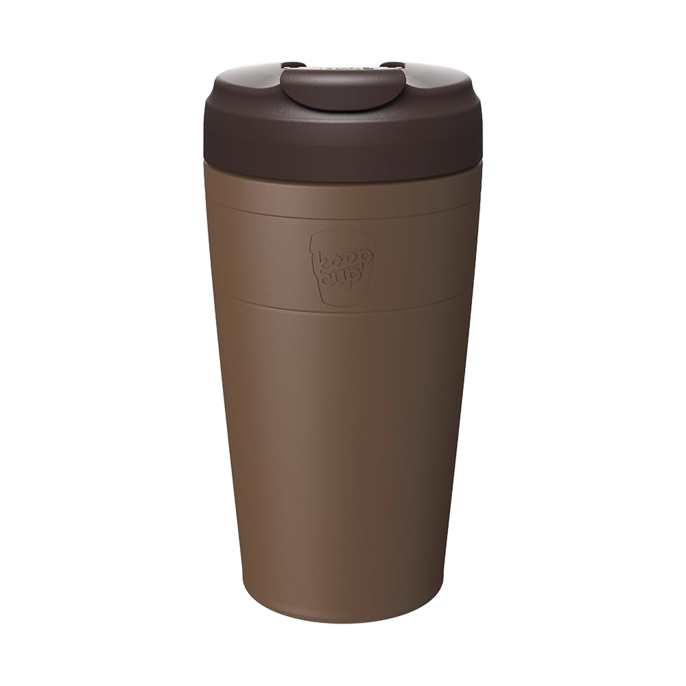 KeepCup Commuter Travel Mug - Insulated Stainless Steel Reusable Coffee Cup with Spillproof Flip Lid - 16oz/454ml - Chocolate