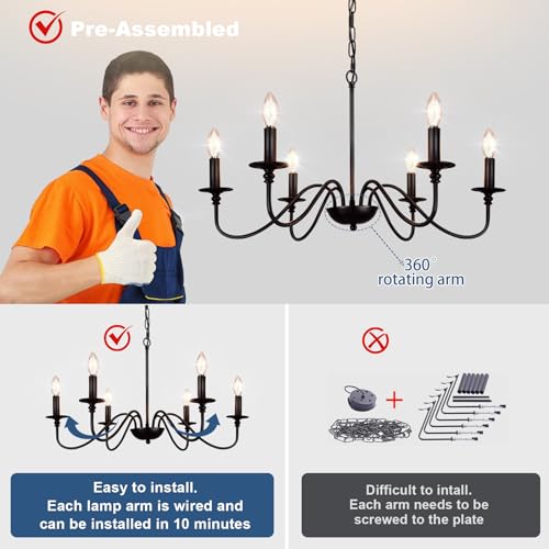 Depuley Farmhouse Chandelier for Dining Room: 6-Light Black Industrial Kitchen Island Pendant Light Fixture with 6 E14 Bulbs - Rustic Candle Chandeliers Vintage Modern Hanging Ceiling Lamp for Bedroom - Cosy Home Interiors Depuley Farmhouse Chandelier for Dining Room: 6-Light Black Industrial Kitchen Island Pendant Light Fixture with 6 E14 Bulbs - Rustic Candle Chandeliers Vintage Modern Hanging Ceiling Lamp for Bedroom - Image 6