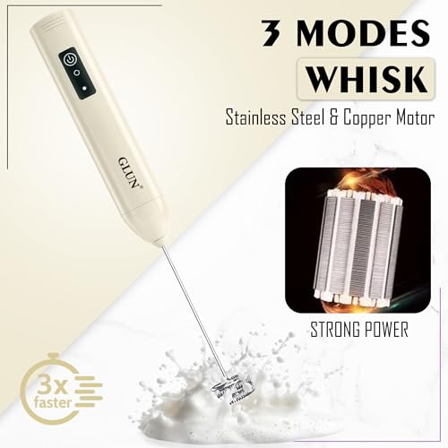 Image of GLUN Portable Coffee Frother Vibe Olive Green Colour 1 Piece, Type-C Port Rechargeable Handheld Milk Frother with 2-Layer Detachable Steel Whisk, Fast Foam Maker for Latte, Cappuccino & Coffee