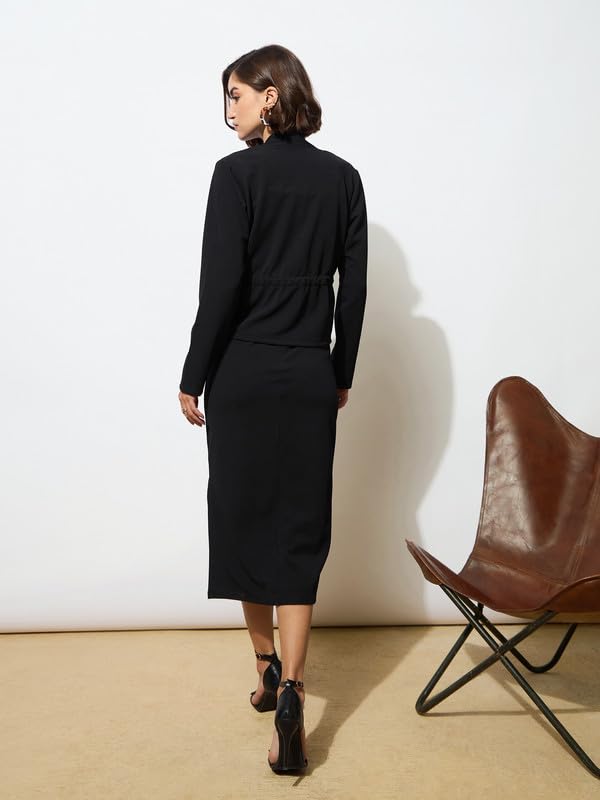 Image of barcino Black Strappy Bodycon Dress with Shrug