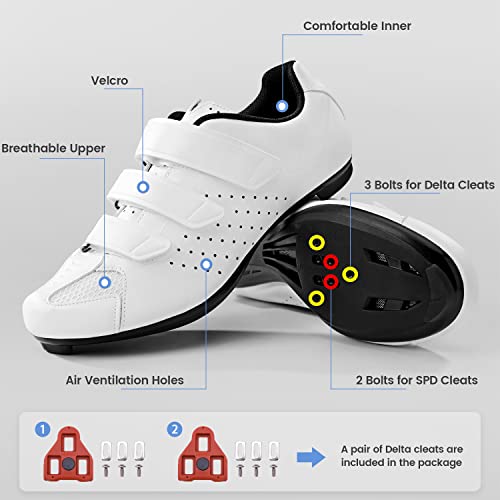 Image of Men's Cycling Shoes - 2 & 3 Bolt Look Delta Cleat Spin Bike Shoes - Compatible with SPD Clips - Perfect for Indoor & Outdoor Road Cycling